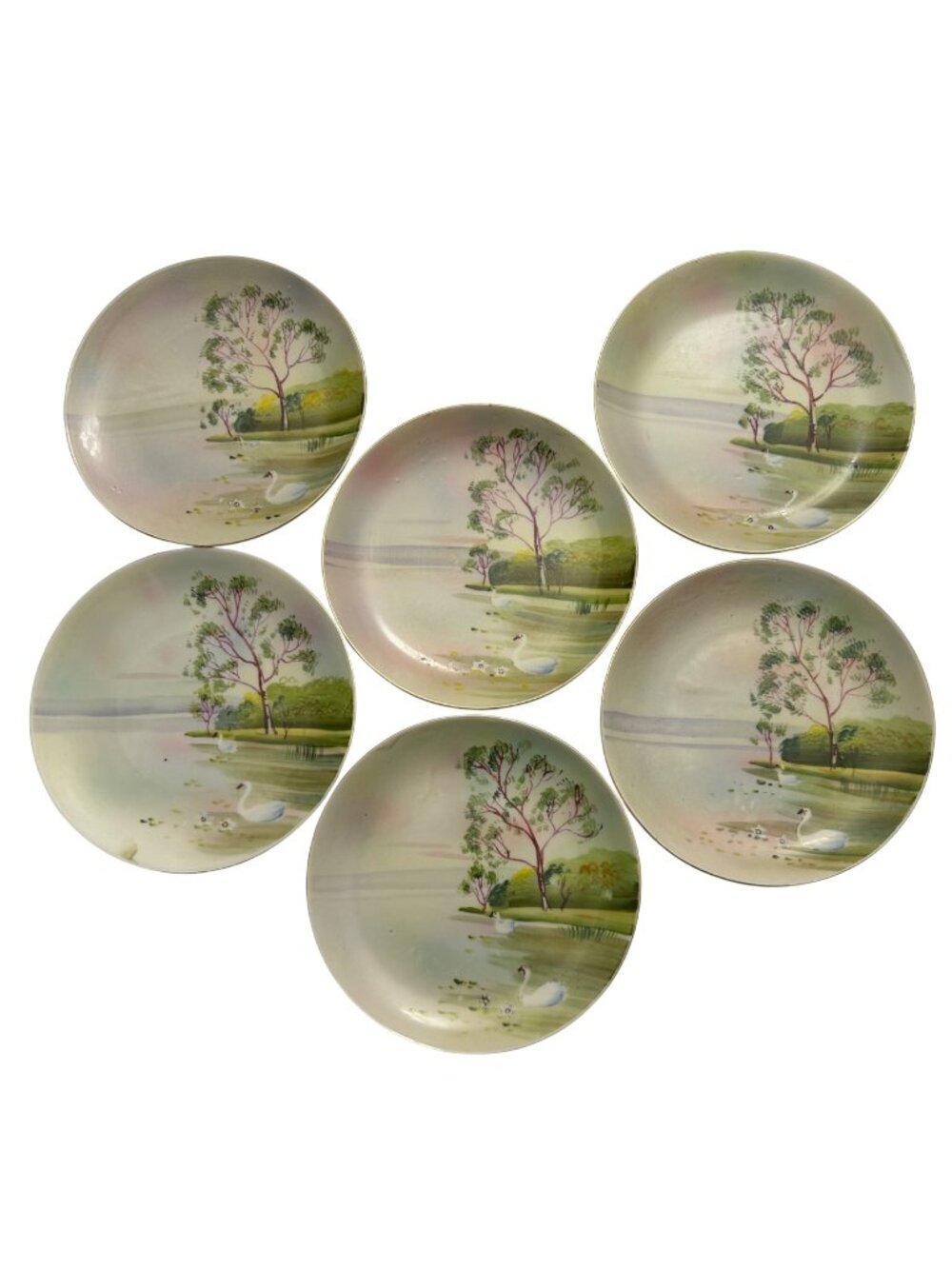 Hand Painted Nippon Morimura Bros Noritake Elite B Pastoral Swan Landscape Porce